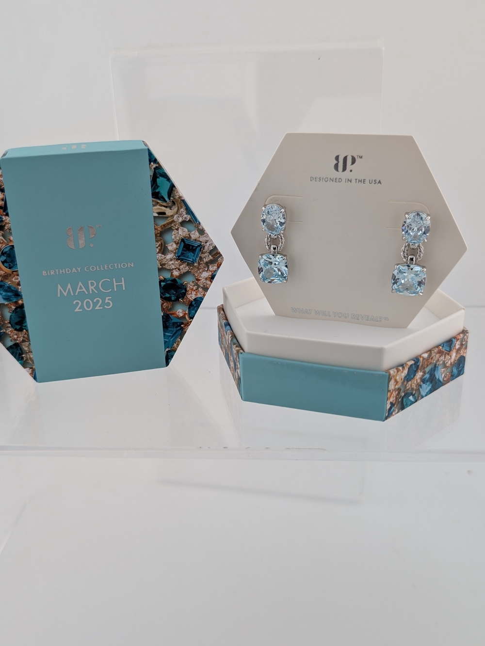 BP March Birthday Collection Aqua Double Drop Earrings